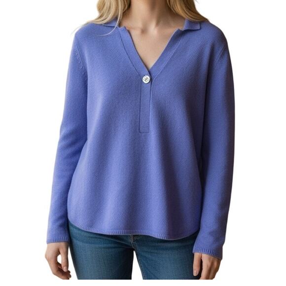 Peck & Peck Luxury 100% Cashmere Periwinkle Collared V-Neck Sweater Women’s L - Picture 3 of 6